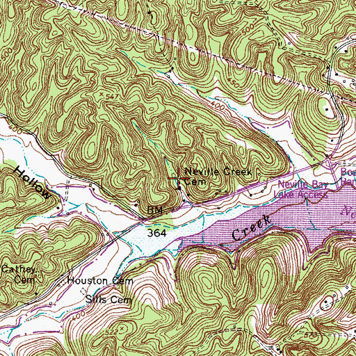Topographic Map of Neville Creek Cemetery, TN