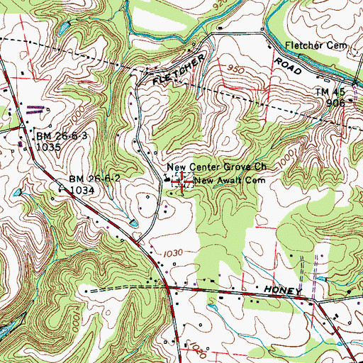 Topographic Map of New Awalt Cemetery, TN