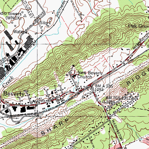Topographic Map of New Beverly Church, TN