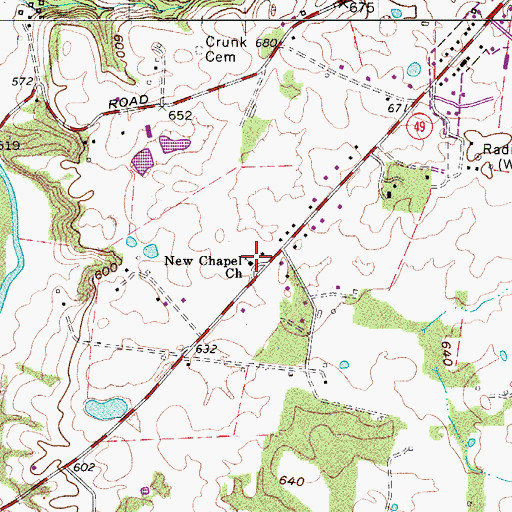 Topographic Map of New Chapel Church, TN