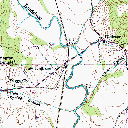 Topographic Map of New Dellrose, TN