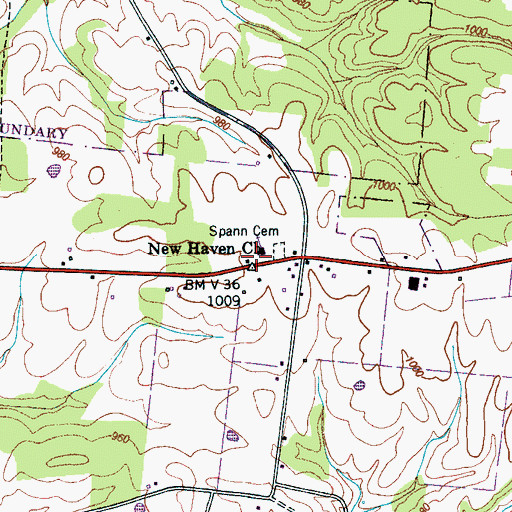 Topographic Map of New Haven Church, TN