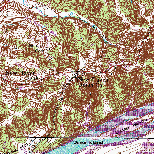 Topographic Map of New Haven Union Church, TN