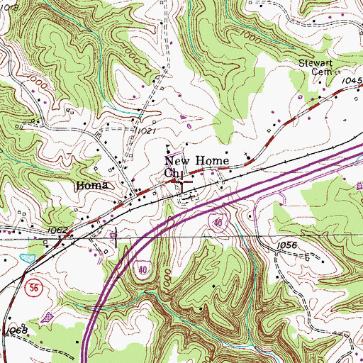 Topographic Map of New Home Church, TN