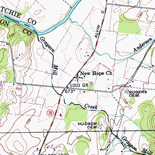 Topographic Map of New Hope Church, TN