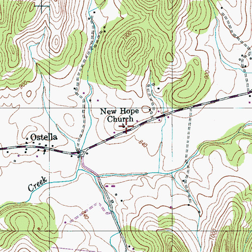 Topographic Map of New Hope Church, TN