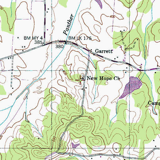 Topographic Map of New Hope Baptist Church, TN