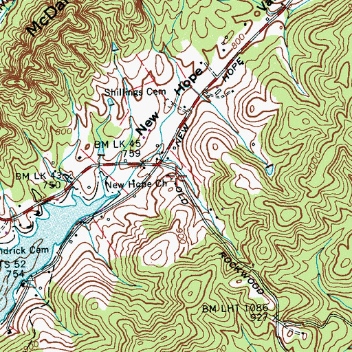 Topographic Map of New Hope Church, TN
