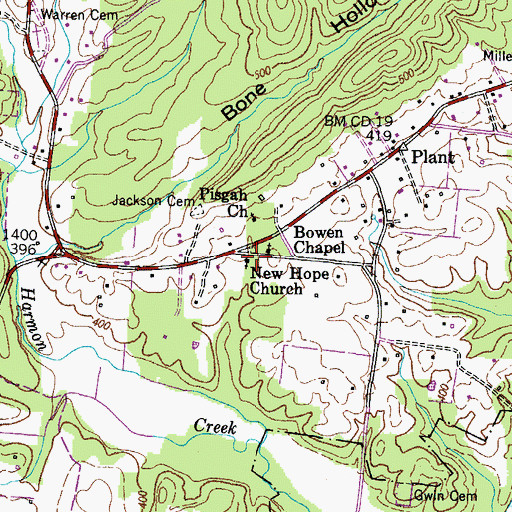 Topographic Map of New Hope Church, TN