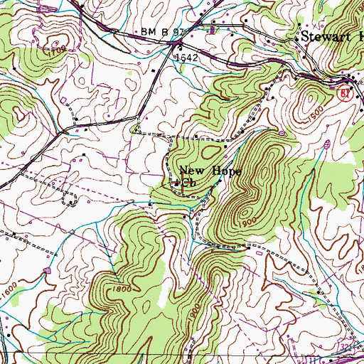 Topographic Map of New Hope Church, TN