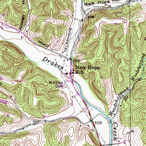 Topographic Map of New Hope School, TN