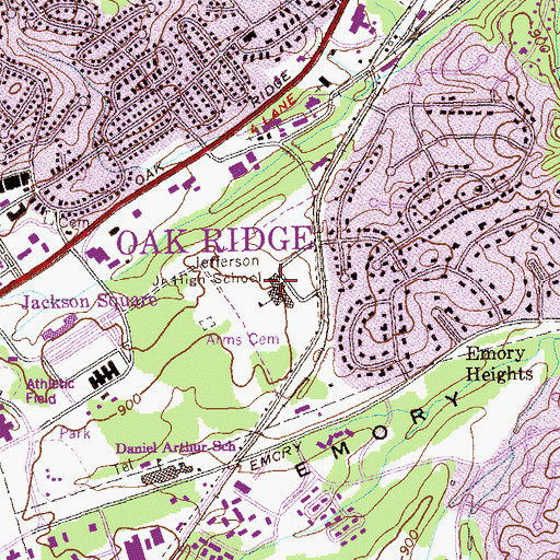 Topographic Map of Jefferson Middle School, TN