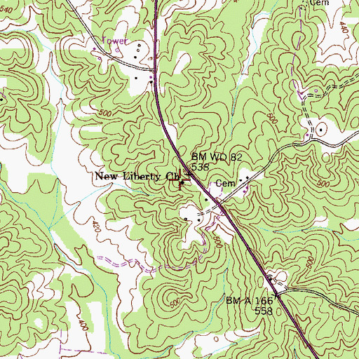 Topographic Map of New Liberty Church, TN