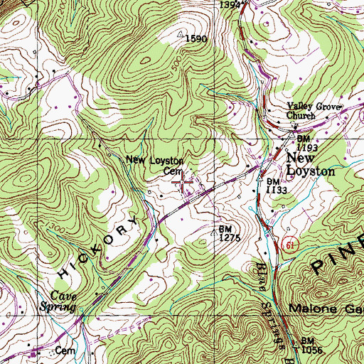 Topographic Map of New Loyston Cemetery, TN