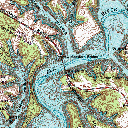 Topographic Map of New Mansford Bridge, TN