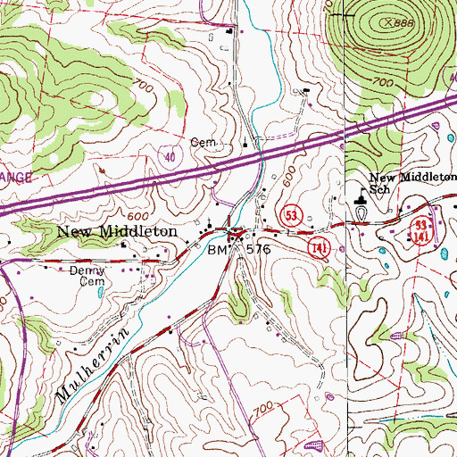 Topographic Map of New Middleton, TN