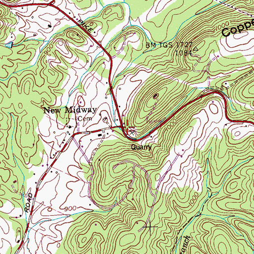 Topographic Map of New Midway, TN