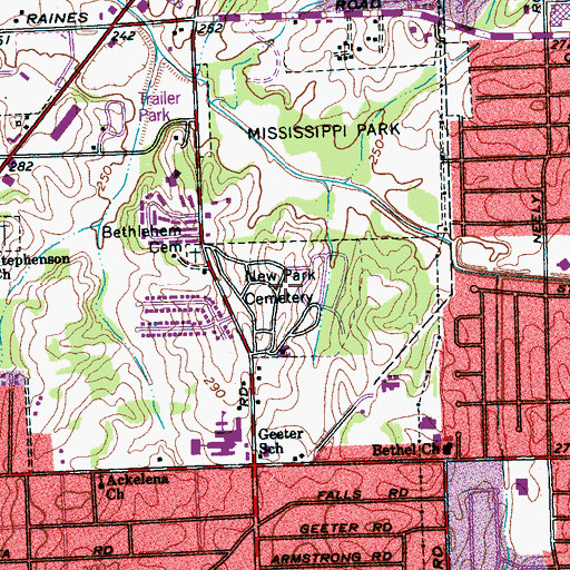 Topographic Map of New Park Cemetery, TN