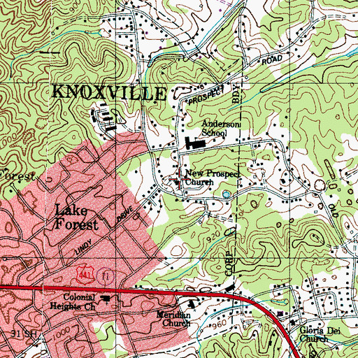 Topographic Map of New Prospect Church, TN