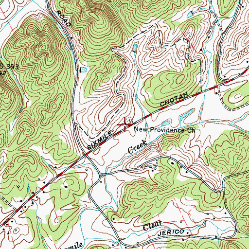 Topographic Map of New Providence Primitive Baptist Church, TN