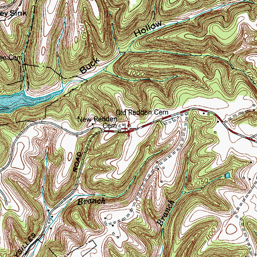 Topographic Map of New Redden Cemetery, TN