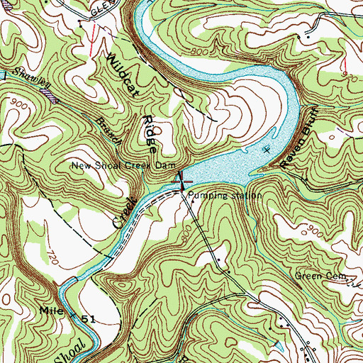 Topographic Map of New Shoal Creek Dam, TN