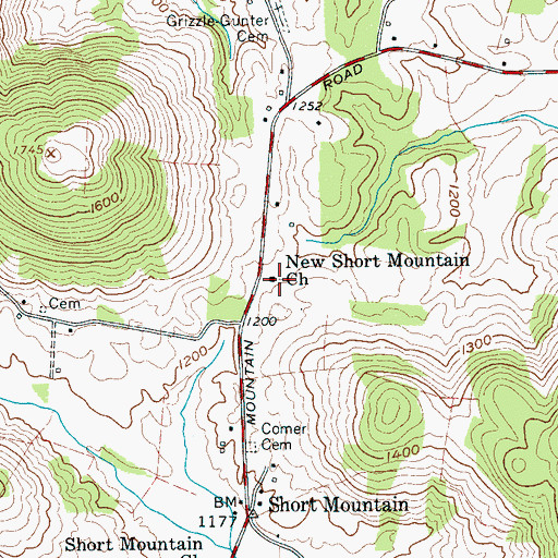 Topographic Map of New Short Mountain Church, TN