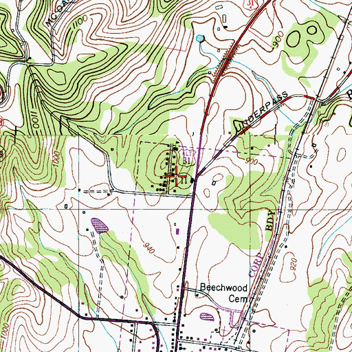 Topographic Map of New Town, TN