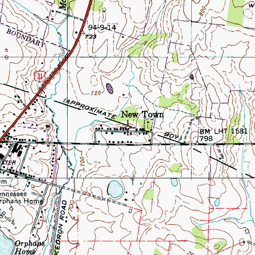 Topographic Map of New Town, TN
