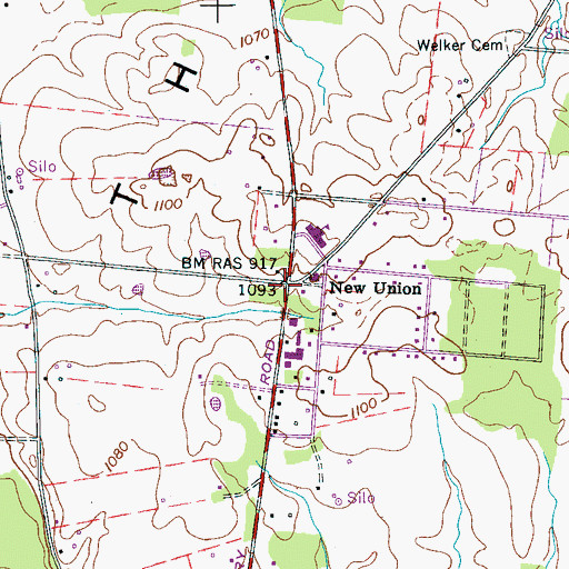 Topographic Map of New Union, TN