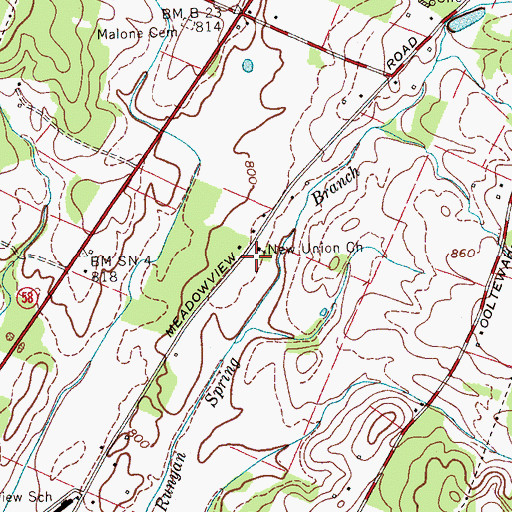 Topographic Map of New Union Church, TN
