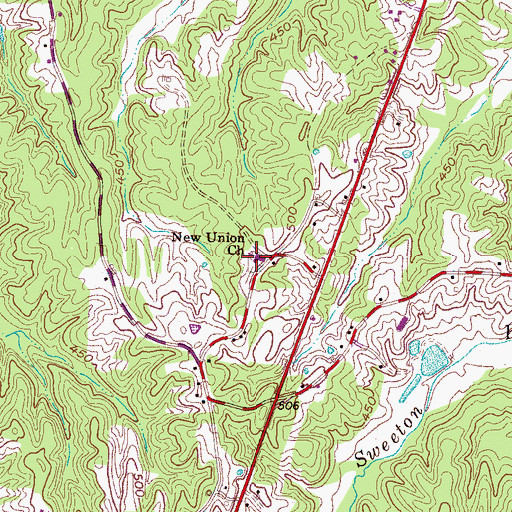 Topographic Map of New Union Church, TN