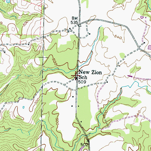 Topographic Map of New Zion School, TN