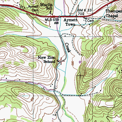 Topographic Map of New Zion School, TN