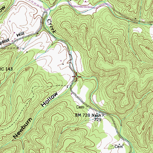 Topographic Map of Newburn Hollow, TN