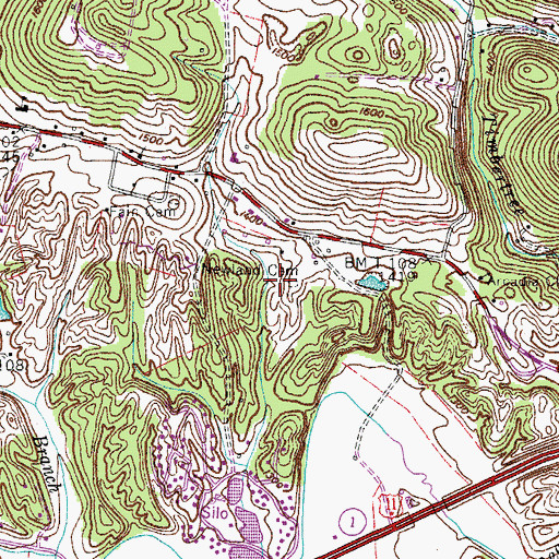 Topographic Map of Newland Cemetery, TN