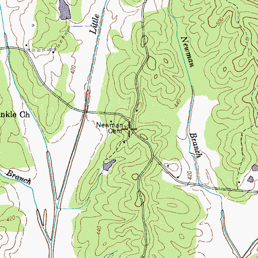 Topographic Map of Newman Cemetery, TN