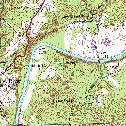Topographic Map of Newport Cemetery, TN