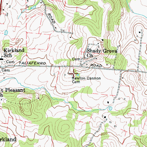 Topographic Map of Newton Cannon Cemetery, TN
