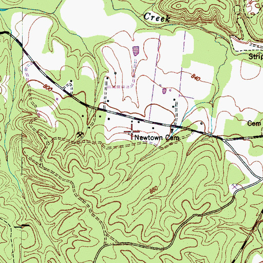 Topographic Map of Newtown Cemetery, TN