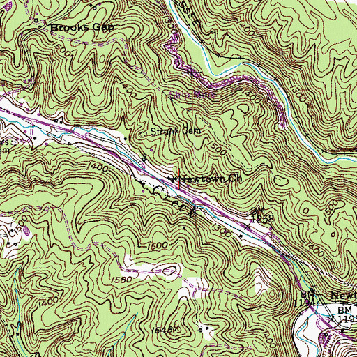 Topographic Map of Newtown Church, TN