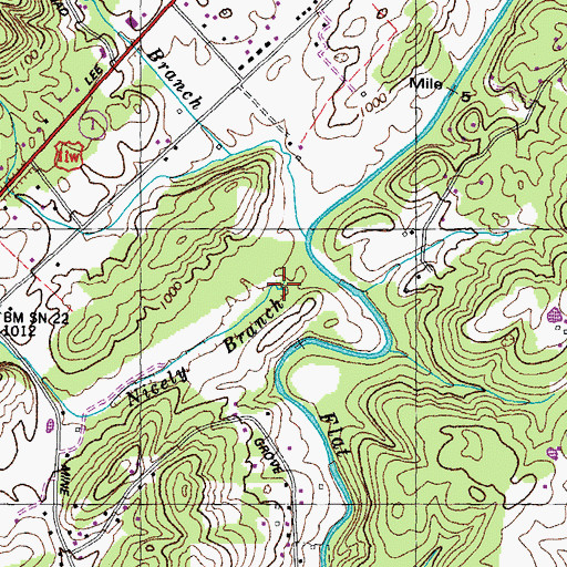 Topographic Map of Nicely Branch, TN