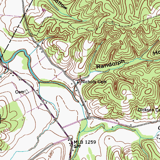 Topographic Map of Nichols Cemetery, TN