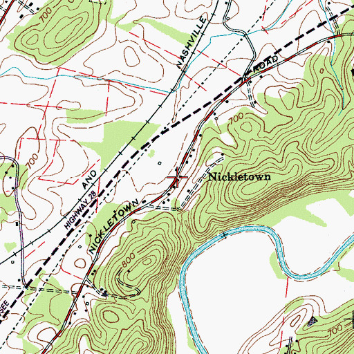 Topographic Map of Nickletown, TN