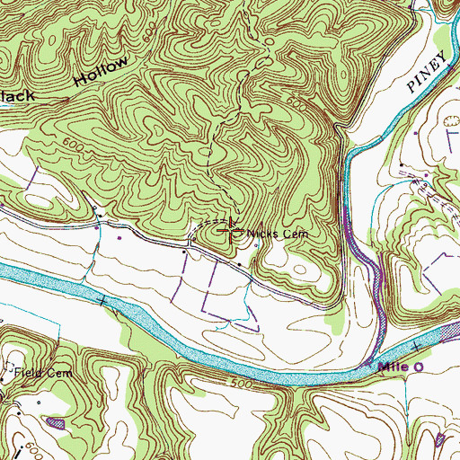 Topographic Map of Nicks Cemetery, TN