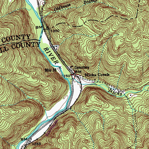Topographic Map of Nicks Creek, TN