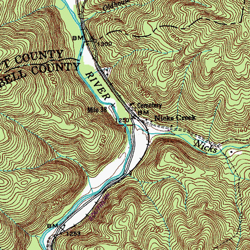 Topographic Map of Nicks Creek, TN