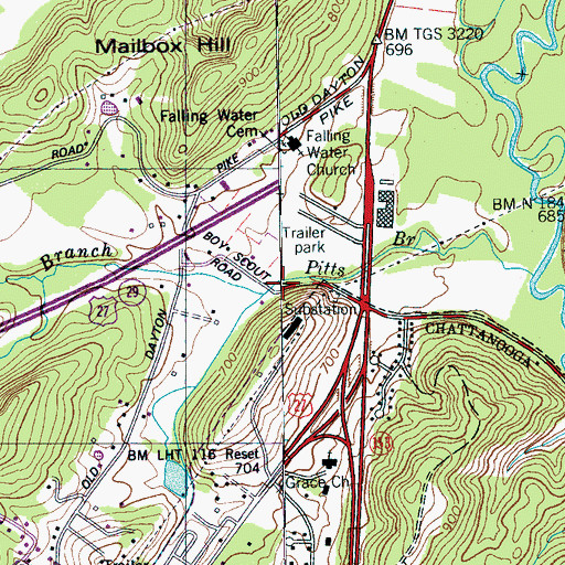 Topographic Map of Ninemile Branch, TN