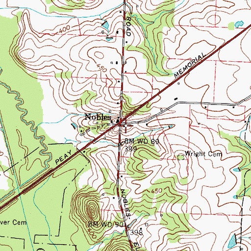 Topographic Map of Nobles, TN