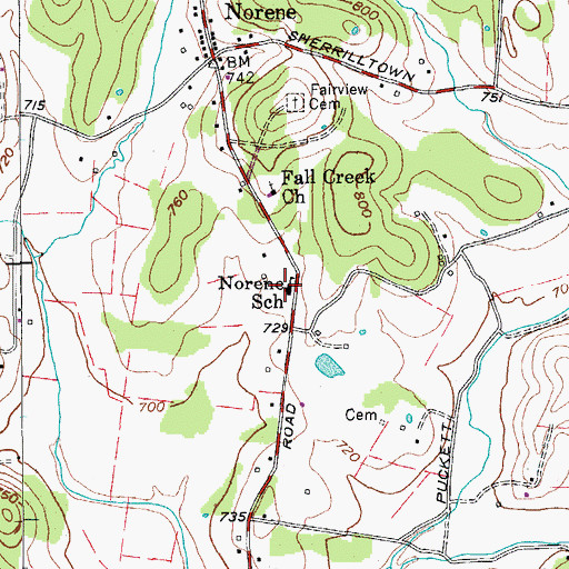 Topographic Map of Norene School, TN